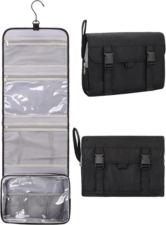 Relavel Travel Hanging Toiletry Bag for Men Women Travel Kit Shaving Bag Waterproof Large Makeup Bag Wash Bag Makeup Organizer Cosmetic Case for Bathroom Shower Black