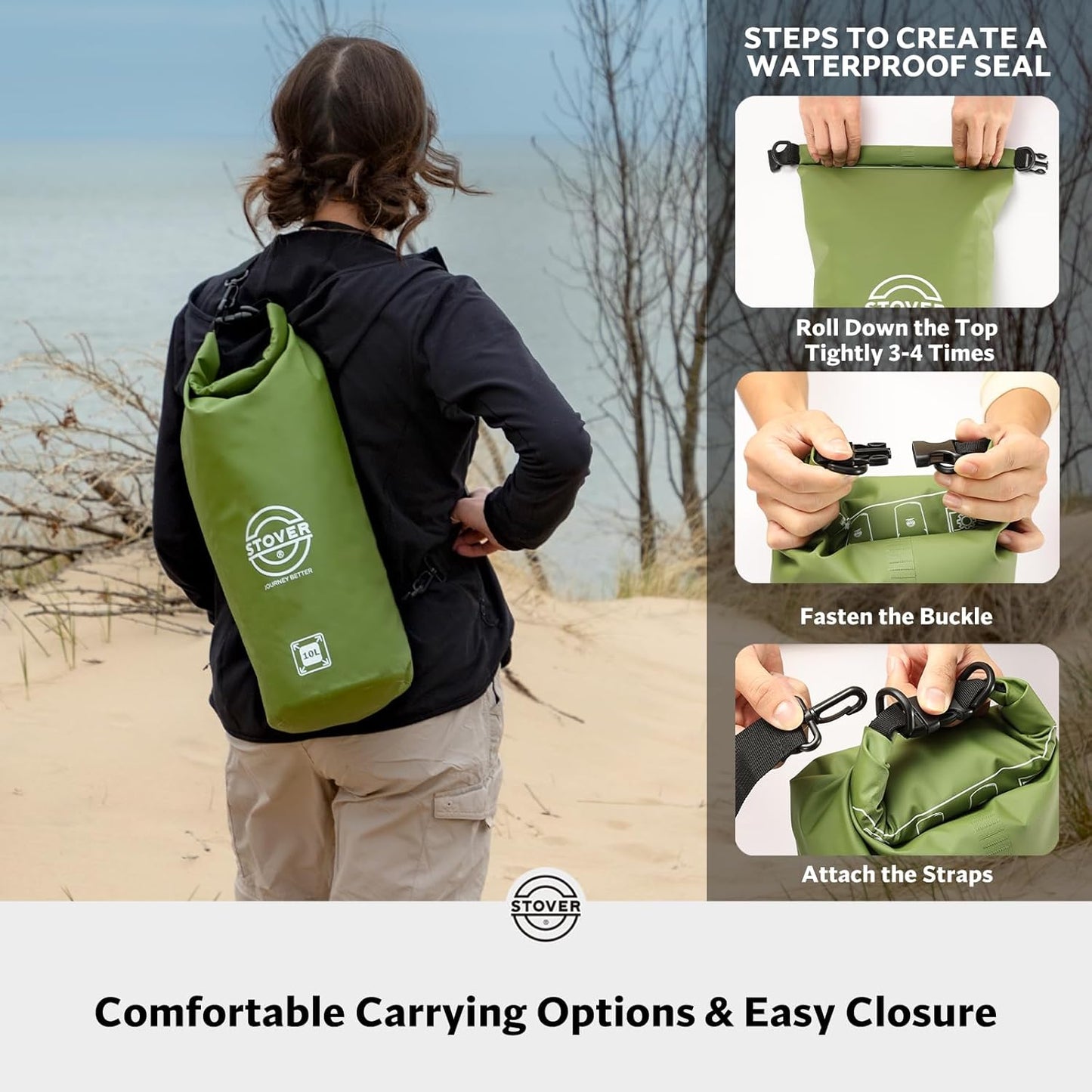 STOVER 5/10/25/30/40/55L Waterproof Backpack- Floating Dry Bag for Kayaking, Travel, Beach, Hiking, & Camping, Men/Women