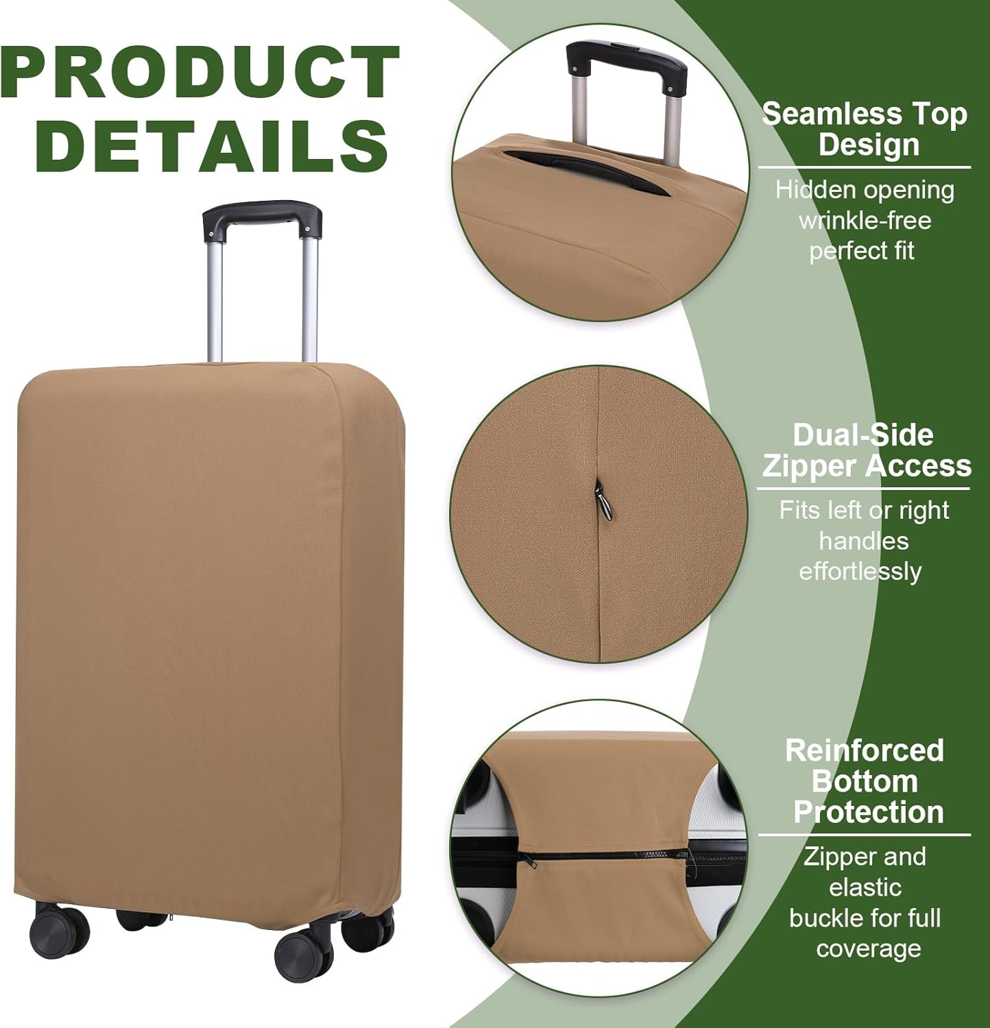 PATIKIL Luggage Cover, Suitcases Covers Elastic Carry on Cover Protector Washable Scratch-Resistant Fits 28-29 Inch Luggage for Travel Business Trips, Khaki