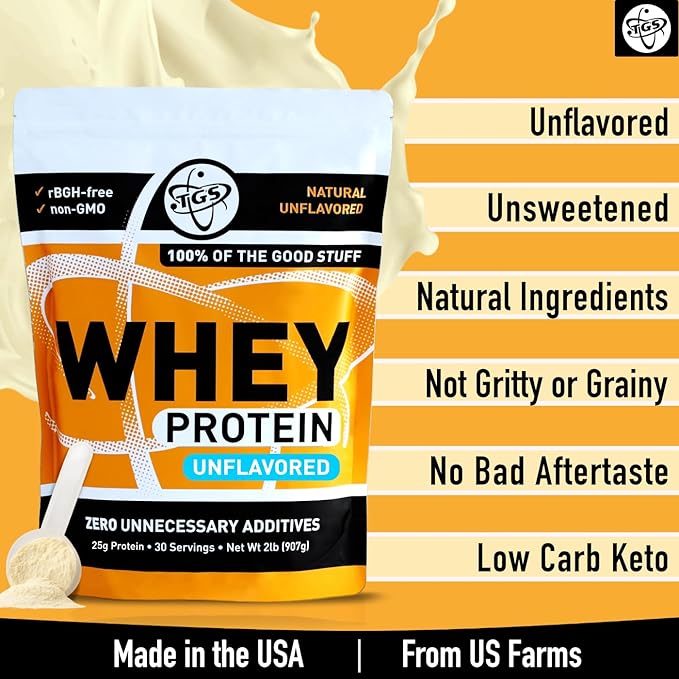 100% Whey Protein Powder Unflavored, Unsweetened for Men & Women - Clean, Natural, No Artificial Ingredients - 2lb, Soy Free, No Gluten, Keto, Low Carb - Post Workout Muscle Growth