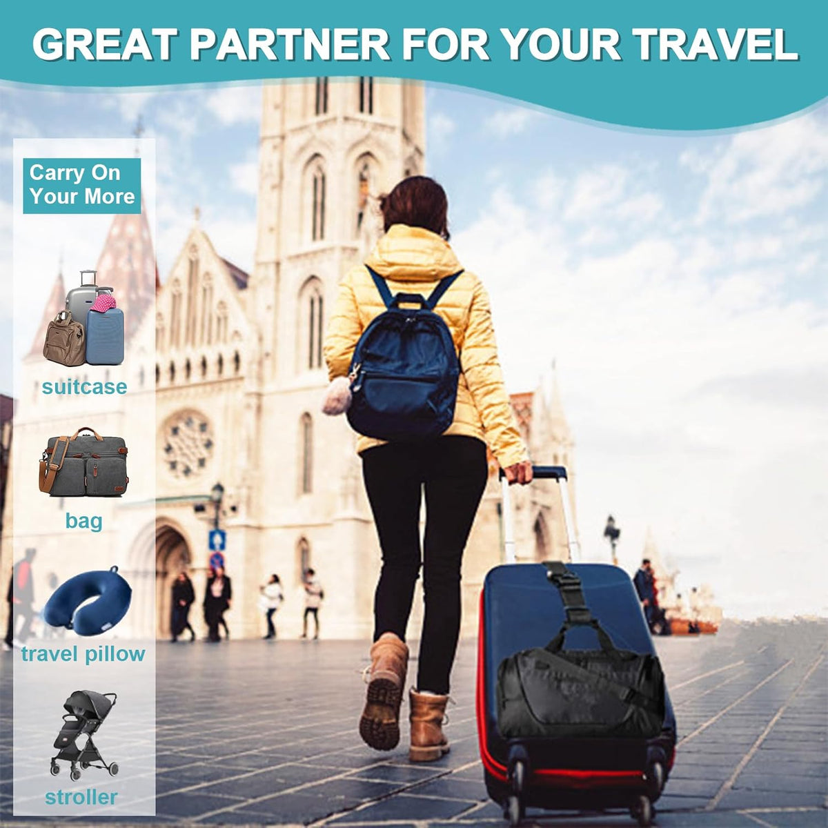 2Pack Luggage Straps Add Bag Luggages Straps to Connect Two Suitcases, Adjustable Luggage Belt Connector for Carry On, Travel Attachment Accessories for Connect Your 3 Luggages, Orange