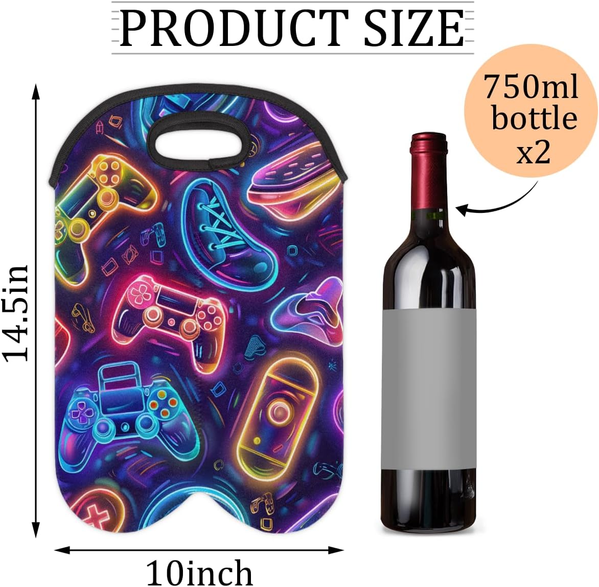 Neoprene Wine Tote, Bottle Carrier Gag Insulating Neoprene Thicker, Insulated Wine Bag for Travel Holds Two Bottles, Bottle Carrier Bags Protect the Bottles, Game Console