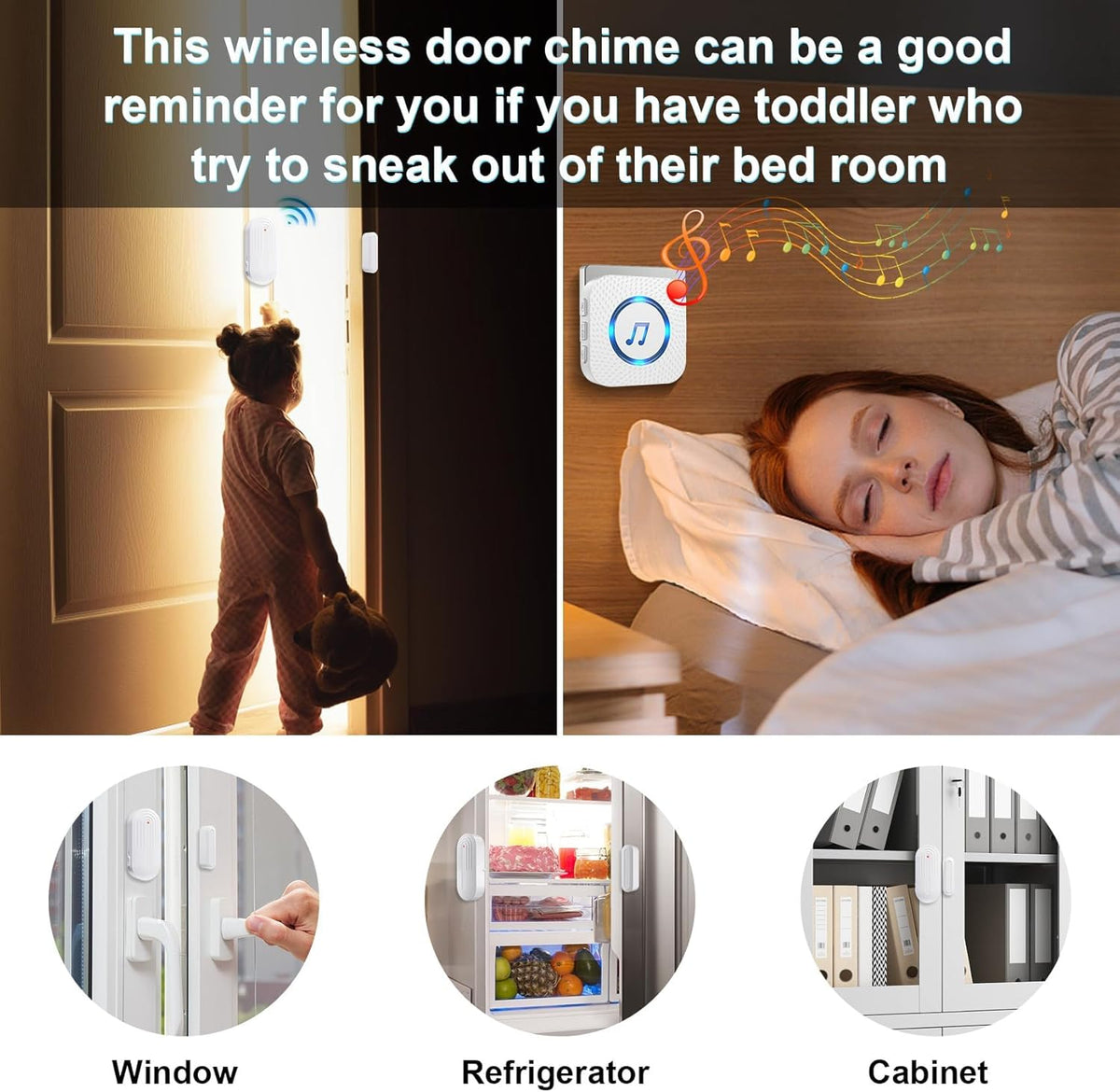 Door Chime,Wireless Door Open Alarm-SANJIE Door Entry Chime with 26 Chimes 5 Adjustable Volume Mute Mode for Business/Home/Store, Pool Alarm with 500ft Range LED Indicators, 1 Receivers + 1 Sensors