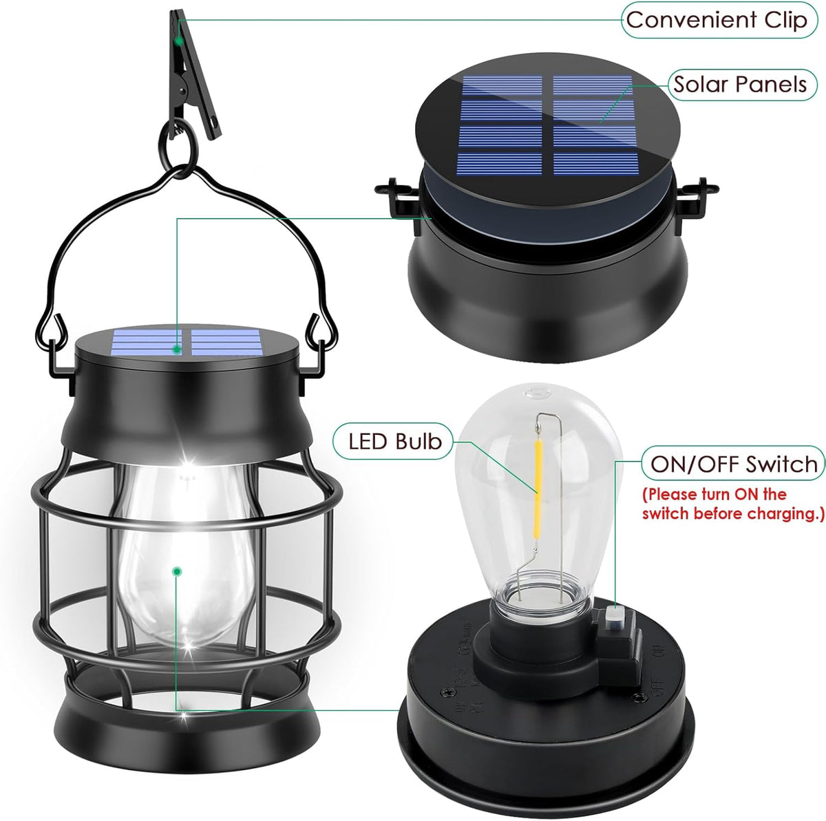 UBright 2 Pack Solar Lantern Lights Outdoor Waterproof Metal Hanging Solar Lights for Outside Lanterns Decorative Outdoor for Patio Porch Garden Lawn, Cool White