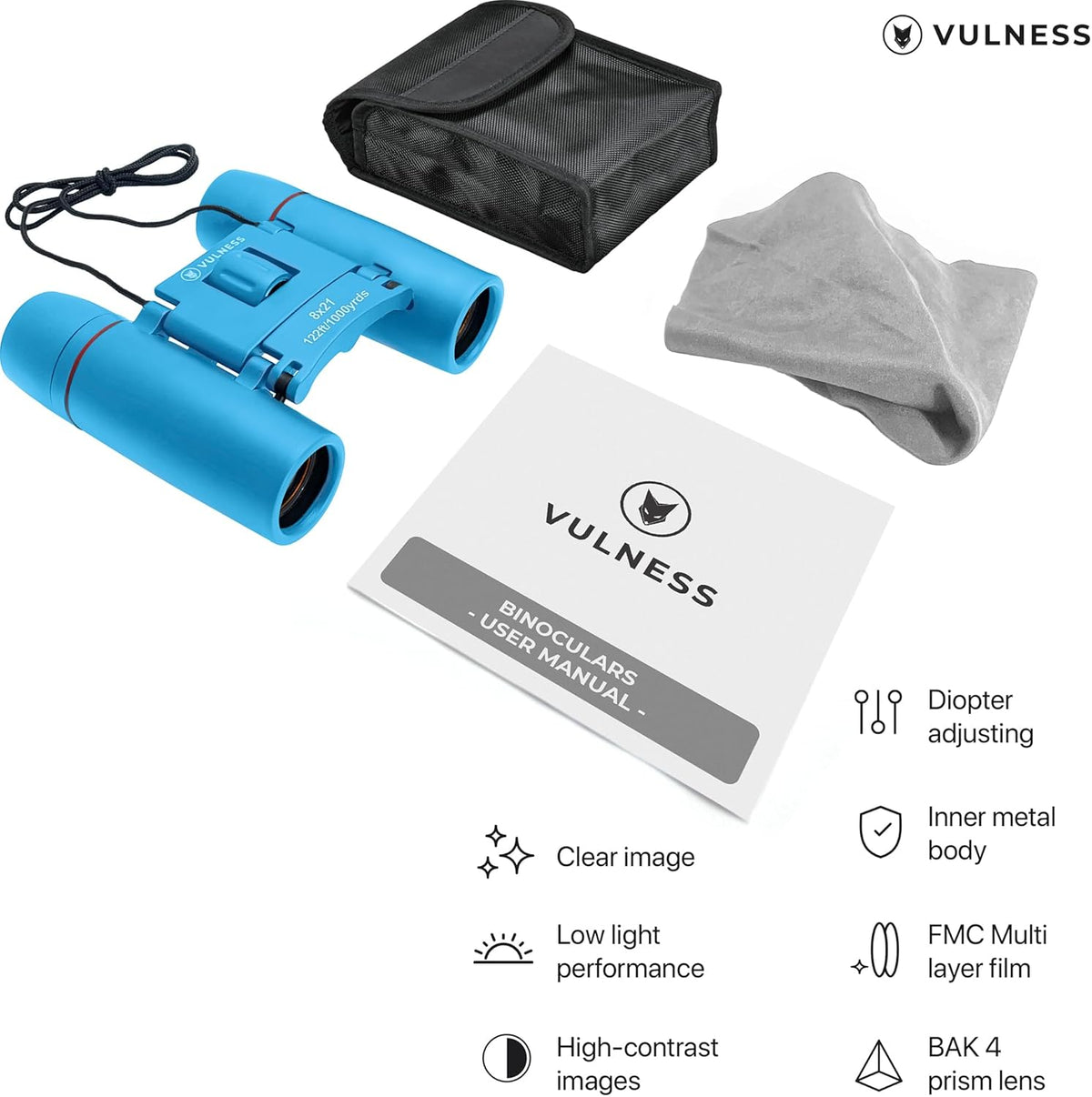 Small Binoculars for Adults and Kids | Cruise Ship Essentials Camping Bird Watching Travel Hiking Accessories Alaska Costa Rica Must Haves Packing List High Powered Mini Compact VULNESS (Blue, 8X21)
