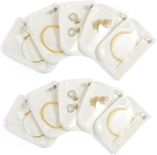 Travel Jewelry Bags, 10Pcs Clear Velvet Zipper Travel Jewelry Organizer, Portable Anti Tarnish Jewelry Storage Pouch Bag Gift for Women Girls, 10Pcs Bags