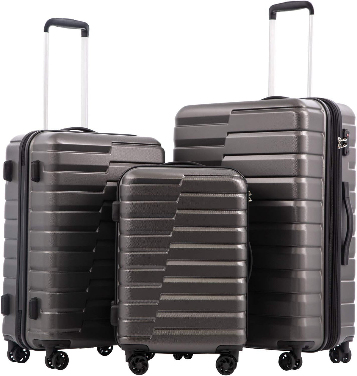 COOLIFE Expandable Suitcase PC ABS TSA Luggage 3 Piece Set Lock Spinner Carry on (gray)