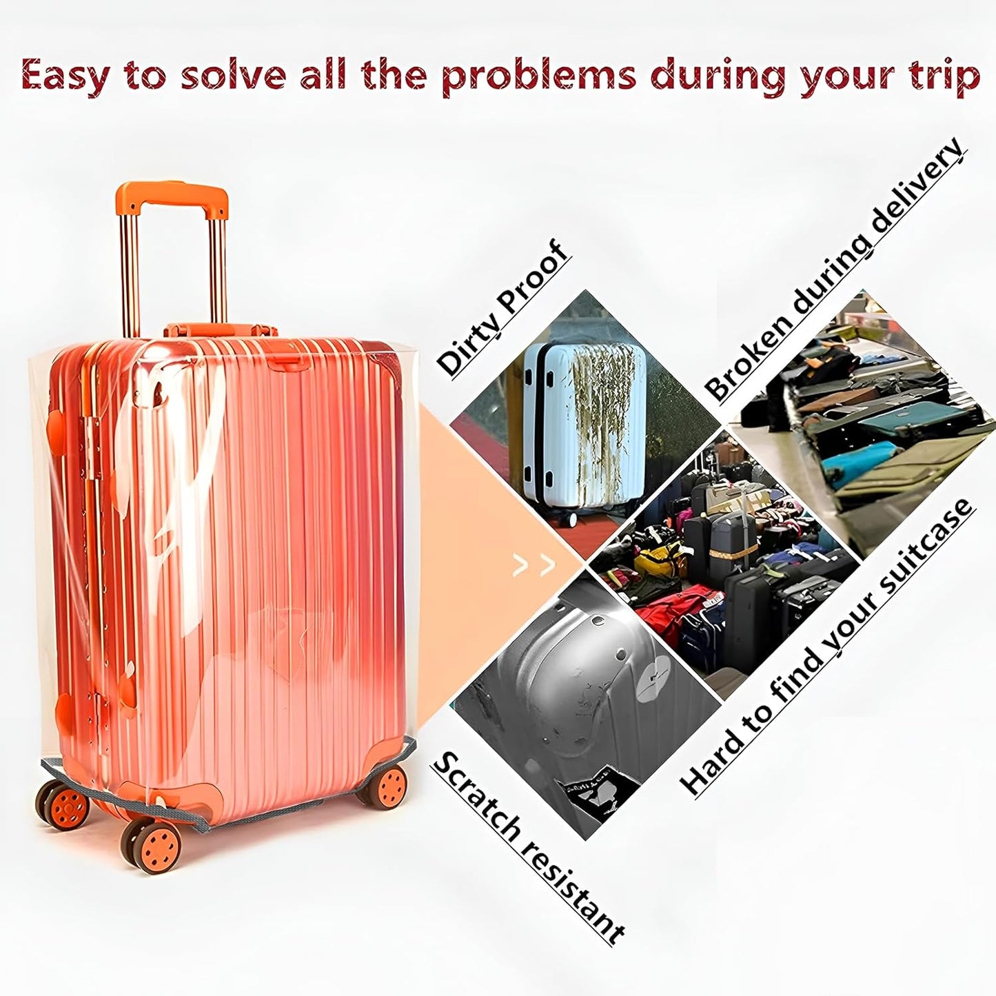 24/28 Inch Thicken Transparent Luggage Cover Suitcase Protector Waterproof PVC Full Clear Cover 3mm Thickness Travel Suitcase Set Full Clear 24/28 inch