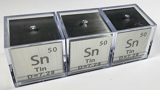 1.5" 38.1mm Tin Stannum Metal Cube Sn up to 99.9% Pure Periodic Table Element Engraved Density Collection Science Education Display Block Cube + Acrylic Case Box - 1PC