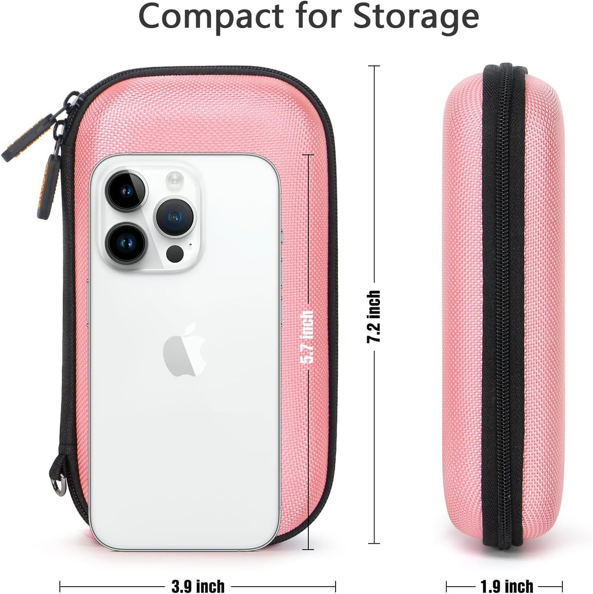 Shockproof Hard EVA Carrying Case for External Hard Drive, Samsung T9, Anker Power Bank, Cell Phone - Portable Small Electronic Accessories Organizer Zipper Kawaii Travel Pouch - Light Pink