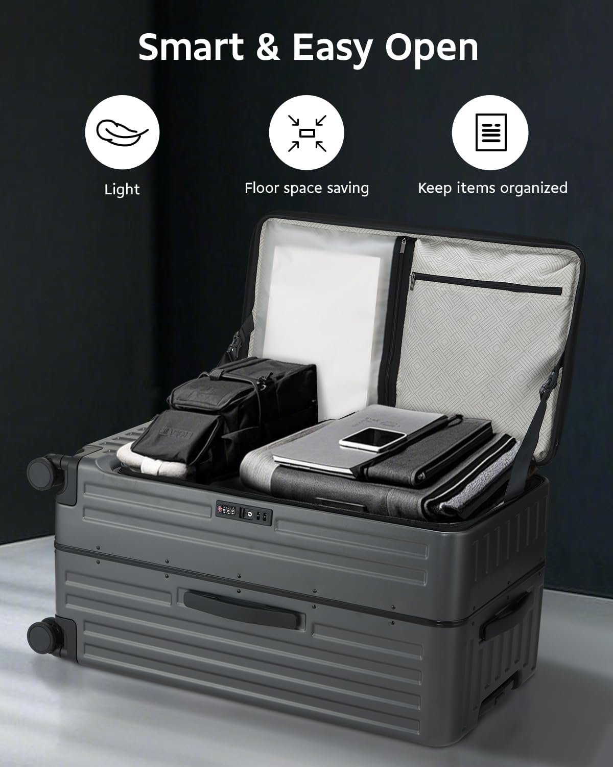 Checked Luggage, Large Suitcase 29 Inch Trunk Luggage with Spinner Wheels, Lightweight ABS+PC Hard Shell with Aluminum Frame, Top Opening, TSA Lock (Grey, 1PC)