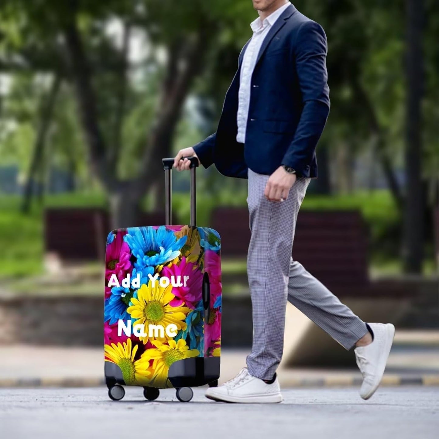 Customized Luggage Cover for Suitcase Personalized Name Suitcase Cover Fit 18-21 Inch Flower Luggage Covers Zip Closure Suitcase Cover Protector for Travel Business Anti-Scratch Baggage Cover