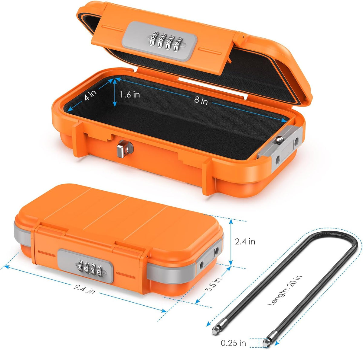 AMIR Portable Combination Lock Box, Security Case Lock Box with Code, Waterproof Anti-Theft Mini Travel Safe Box with Removable Chain, Portable Lock Box for Dorm Beach Hotel