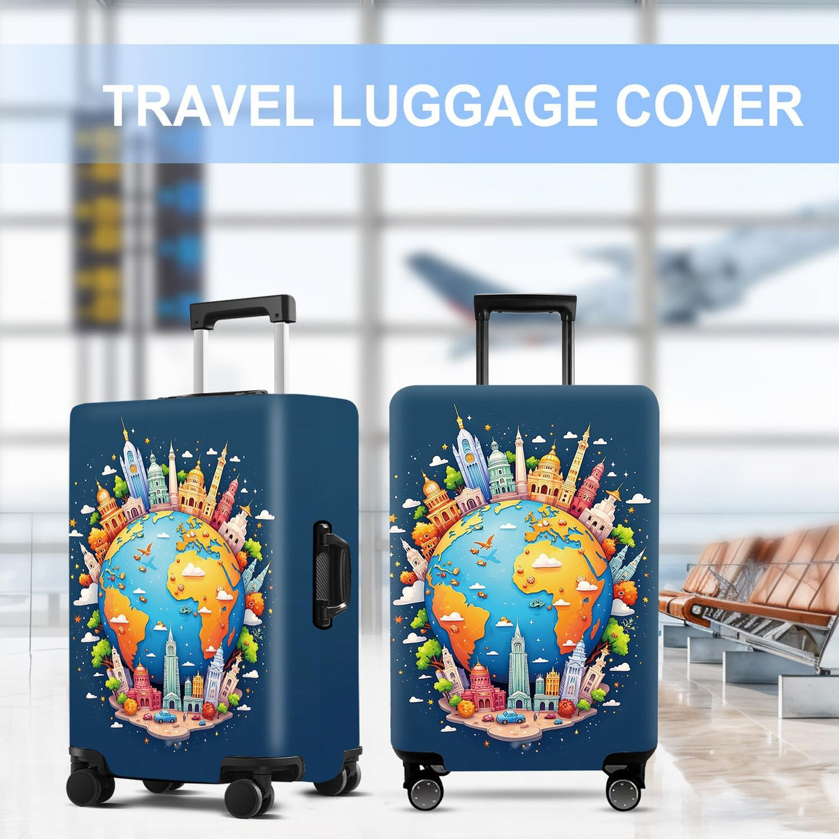 Luggage Cover Washable Suitcase Protector Anti-Scratch,Stretchable Fit for 20-34Inch Luggage Durable Travel Bag Cover with Zipper Closure (Earth, XL(fits 32-34Inch suitcase))