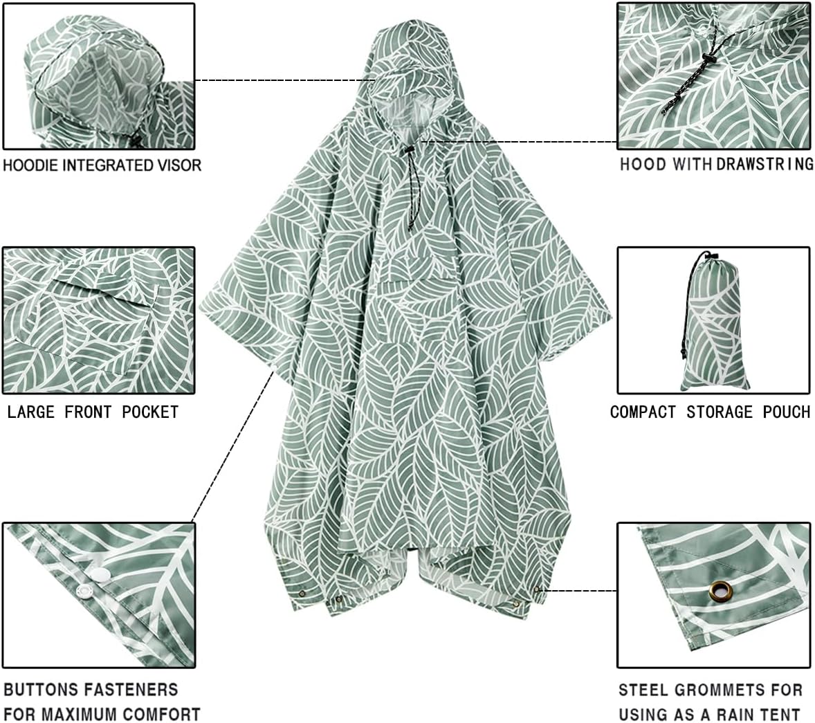 salamra Hooded Rain Poncho Waterproof Raincoat Jacket for Men/Women/Adults with Pocket