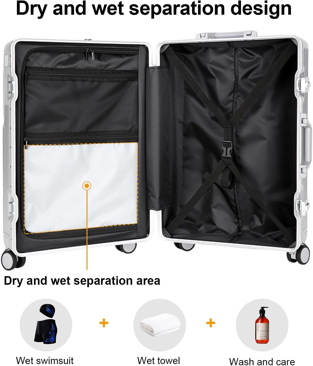 Zipperless Luggage, Polycarbonate Aluminum Hard Shell, Expandable Carry-On Suitcase with Spinner Wheels, Hard Shell Suitcase, 26 Inch Cabin
