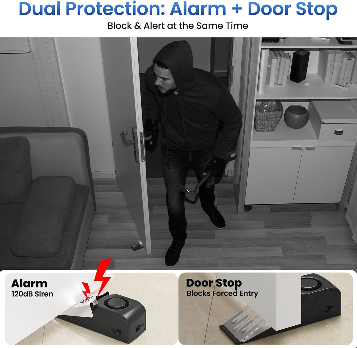 HOSOM Door Stop Alarm for Home & Travel Safety, 120dB Loud Siren Door Stoppers Security Device, Portable Anti-Slip Door Stop Wedge for Apartment, Hotel, Great for Travelers,1 Pack