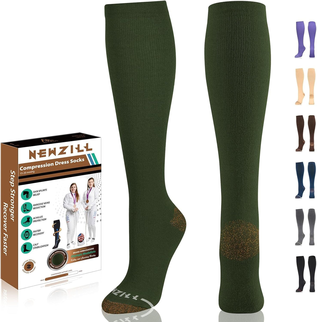 NEWZILL Copper Compression Socks for Women & Men 15-20mmHg Cotton Rich Odor Control Dress Socks for Business Casual Running Medical Athletic Support, Edema Diabetic Relief