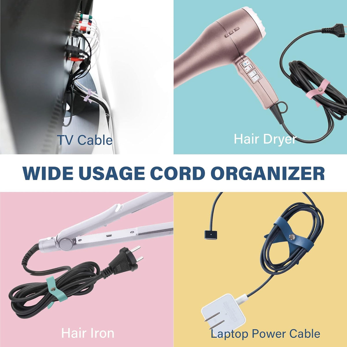 SenseAGE 5 Pack Cord Organizer, Bow Cord Keeper, Cable Organizer USB Holder, Leather Cable Management, Cable Straps, Earphone Winder, Storage Straps for Electronics, Earbuds, Big, Purple