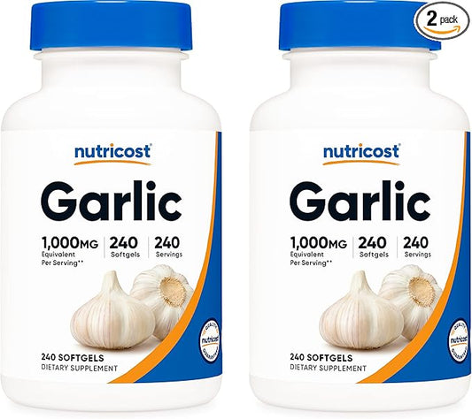 Nutricost Garlic 1000mg, 240 Softgels (2 Bottles) - Orderless, Premium Gluten Free Supplement