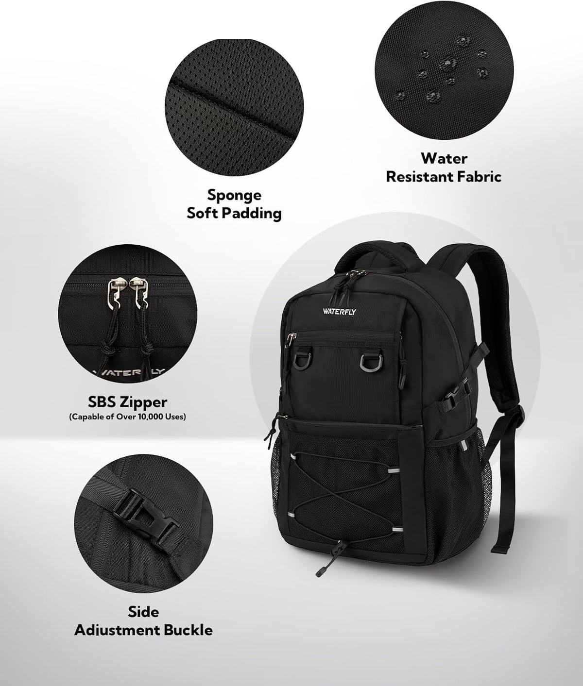 WATERFLY Travel Hiking Casual Backpack: 22L Lightweight Everyday Outdoor City Daypack College Bookbag for Woman Man