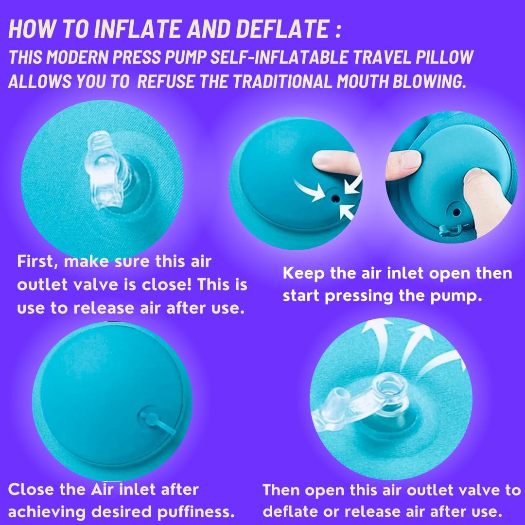 Vorgato Luxury- Airplane Pillow - Inflatable Travel Pillow - Airplane Essentials - Travel Neck Pillow - Inflatable Neck Pillow for Traveling - Neck Pillows for Travel - Blow Up Airplane Pillow
