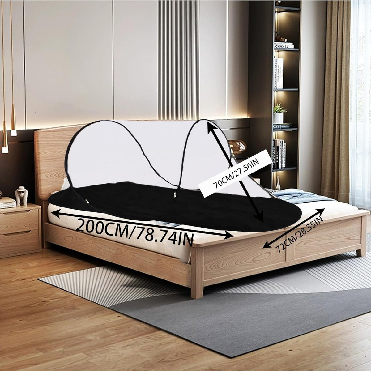 CMINGJ Large Pop Up Mosquito Tent, Portable Foldable Mosquito Net with Bottom for Bed Camping Travel Patio, Suitable for Outdoor Indoor (78 * 28 * 27inch) (Black Bottom)