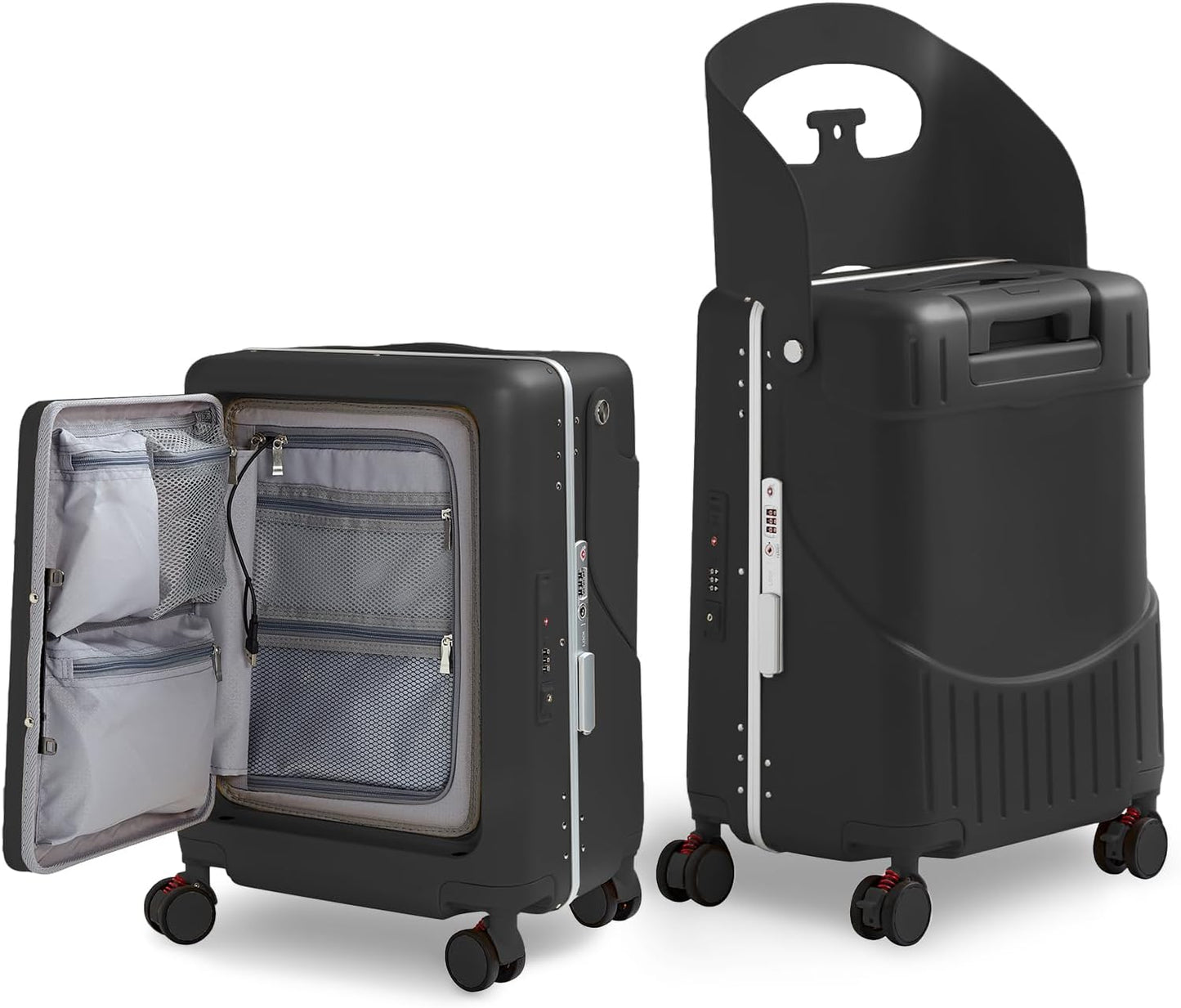 20 Inch Ride on Luggage With Seat For Kids&Adults,with Front Pocket, Foldable Seat Back TSA Approved Lock, 360° Spinner Wheels (20 inch,Black)