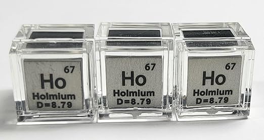 0.39" 10mm Holmium Metal Cube Ho up to 99.9% Pure Periodic Table Element Engraved Density Collection Science Education Display Block Cube + Acrylic Case Box - 1PC