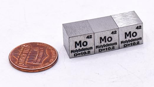 0.39" 10mm Molybdenum Metal Cube Mo up to 99.9% Pure Periodic Table Element Engraved Density Collection Science Education Display Block Cube + Acrylic Case Box - 1PC