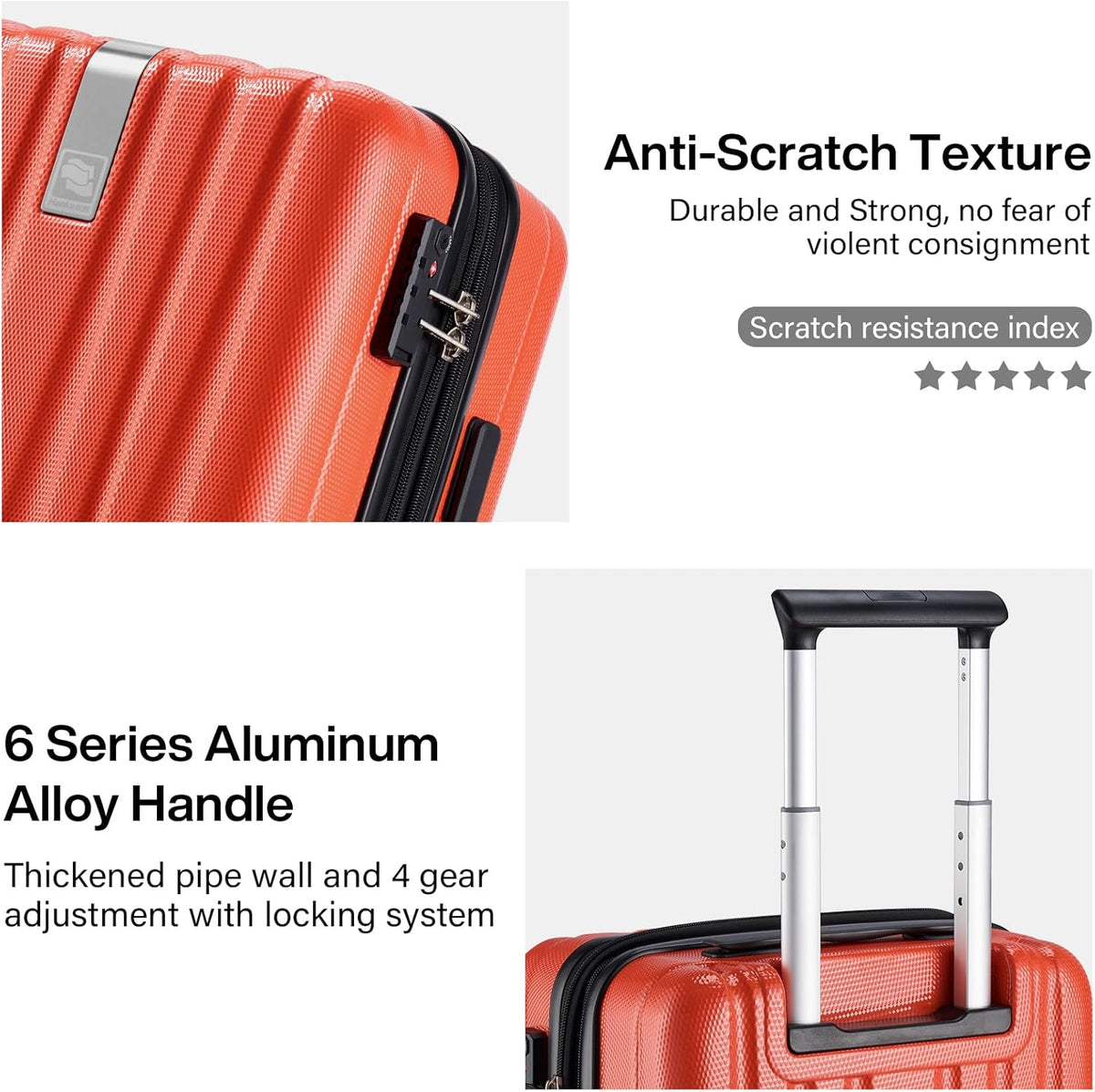 Hanke Expandable Hardshell Luggage Sets 3 piece Carry On Luggage with Wheels Suitcases Lightweight Checked Tsa Luggage Rolling Large Suitcase Travel Luggage Bag Woman Men 20/24/29 Inch(Orange)