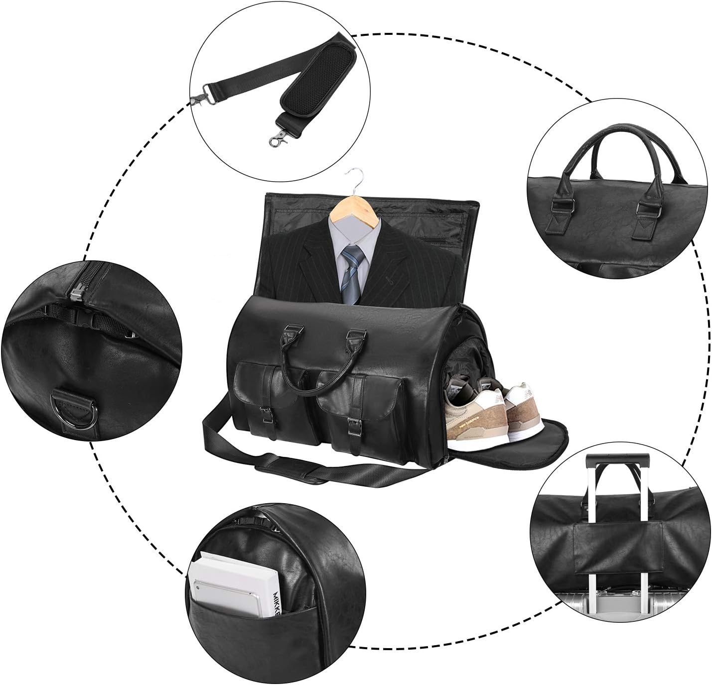 seyfocnia Convertible Travel Garment Bag,Carry on Garment Duffel Bag for Men Women - 2 in 1 Hanging Suitcase Suit Business Travel Bag