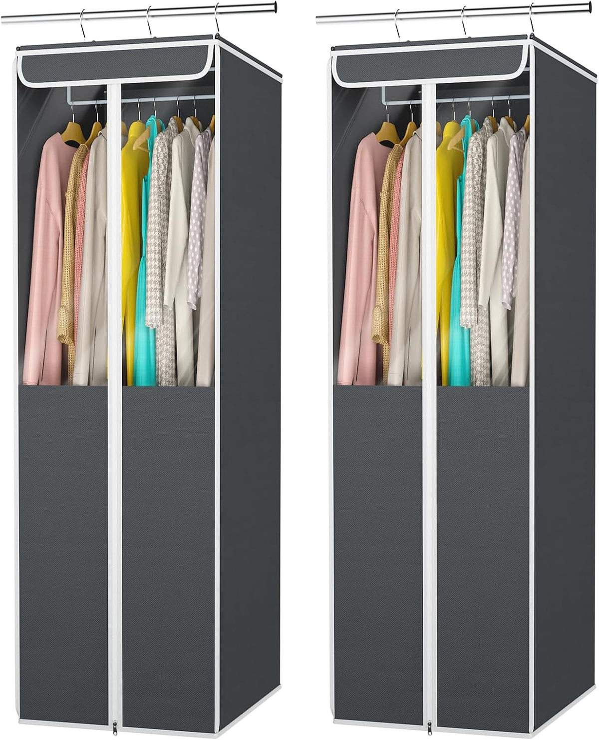 Univivi Garment Bags for Hanging Clothes, 2 Pack Large Clothes Storage Bags Closet Organizer with Clear Window, Premium Hanging Garment Storage Bag for Suits, Coats, Dresses, 54" (Dark Grey)