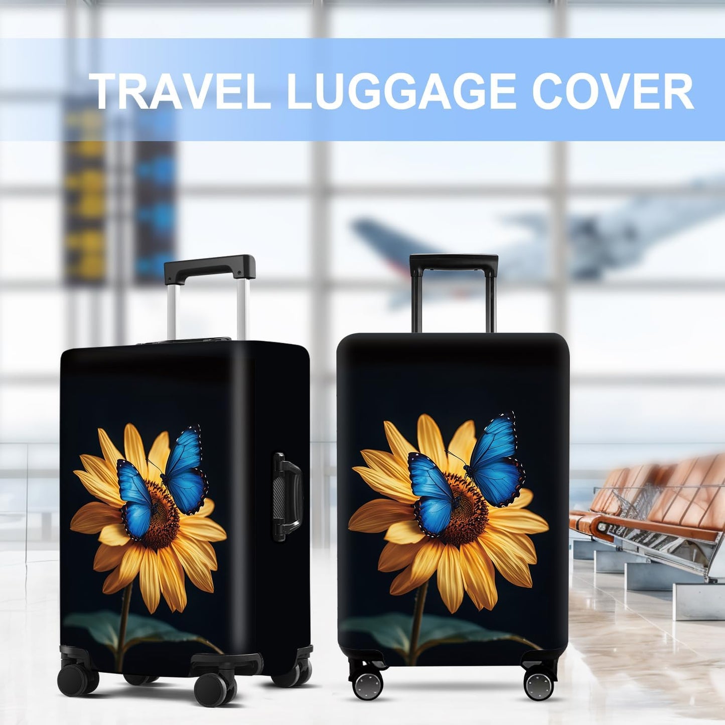 Luggage Cover Washable Suitcase Protector Anti-scratch Suitcase cover Fits 20-34 Inch Luggage (Sunflower, M(24-26inch suitcase))