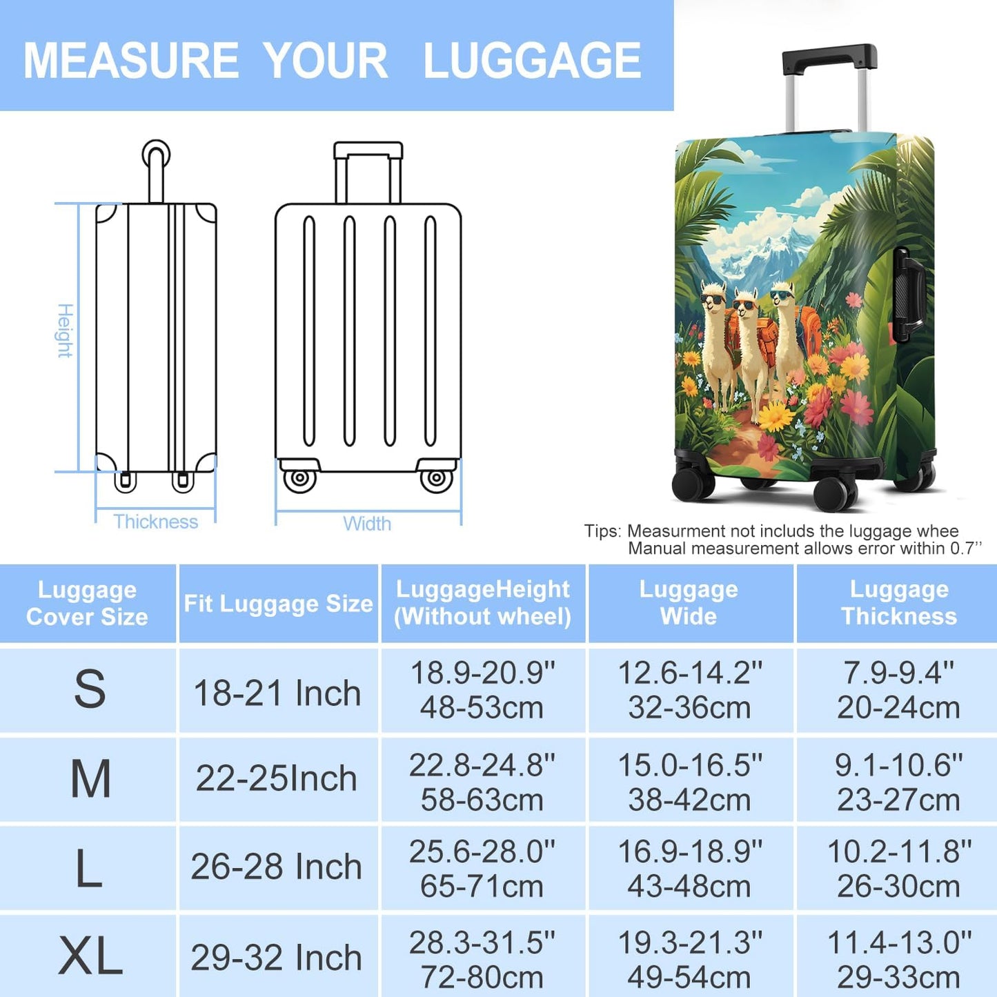 Alpaca Luggage Cover Washable Suitcase Protector Anti-Scratch,Stretchable Fit for 20-34Inch Luggage Durable Travel Bag Cover with Zipper Closure (Alpaca, L(28-30inch suitcase))
