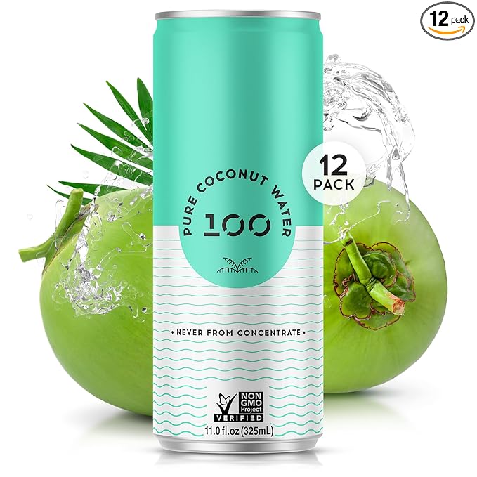 100 Coconuts - 100% Pure Coconut Water - Low Calorie All-Natural Drink with Electrolytes - Naturally Sweet, no preservatives - Non-GMO, 11 fl oz, Pack of 12 (Pure Coconut Water)