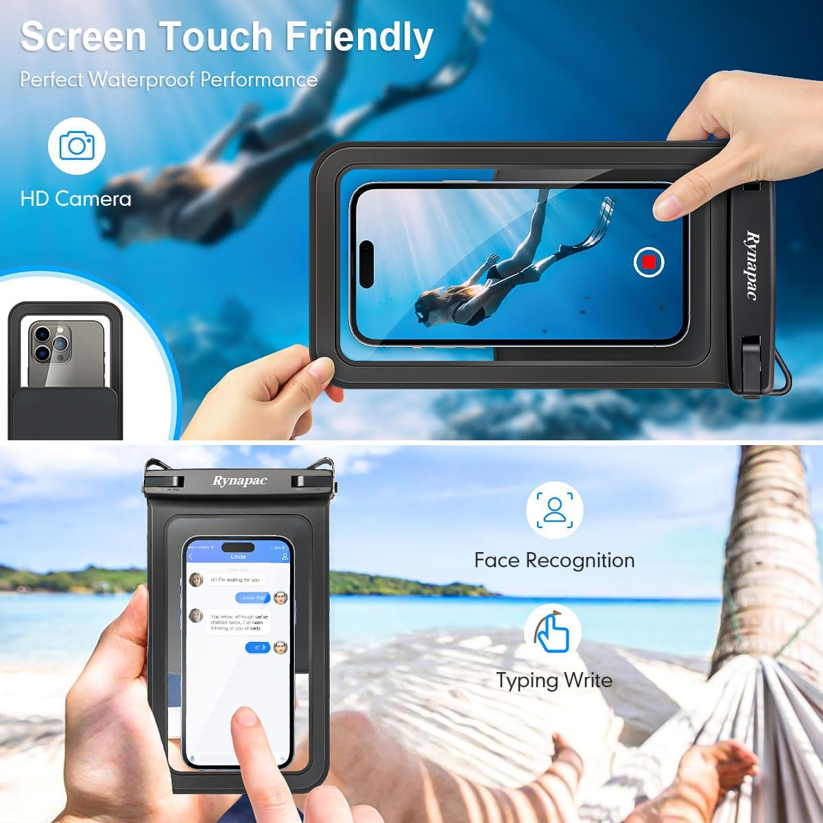 Double Space Waterproof Phone Pouch, 2 Pack Waterproof Phone Case with Lanyard for iPhone 16 15 14 Pro Max up to 8.5’’, Cellphone Dry Bag for Beach Vacation Travel Cruise Essentials