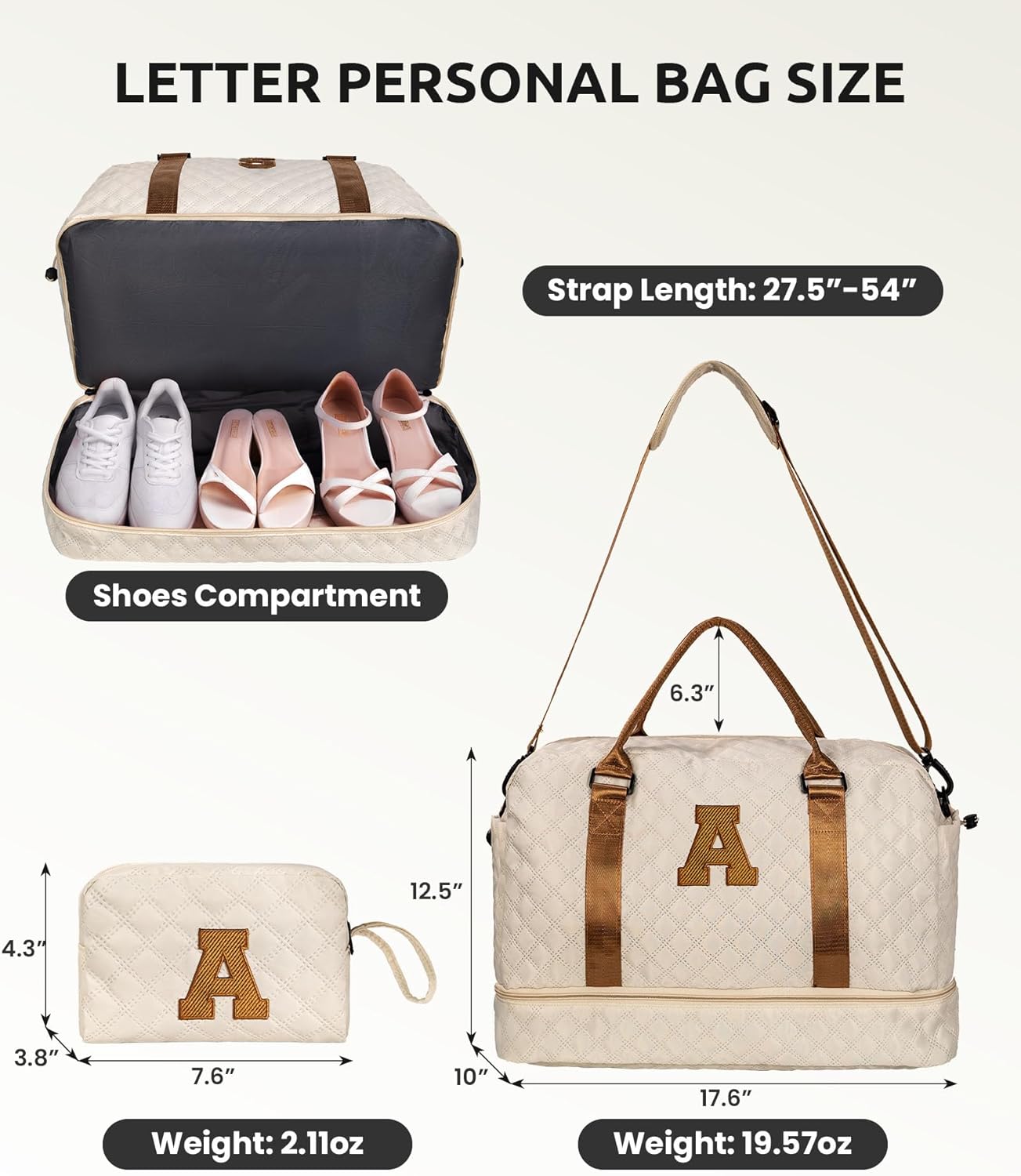 Gifts for Granddaughter-Girl Duffle Bag with Shoe Compartment, Personalized Girl Weekender Bag, Monogram Overnight Bag, Letter Travel Bag with Makeup Bag，Daughter Friend Gifts (Letter S)
