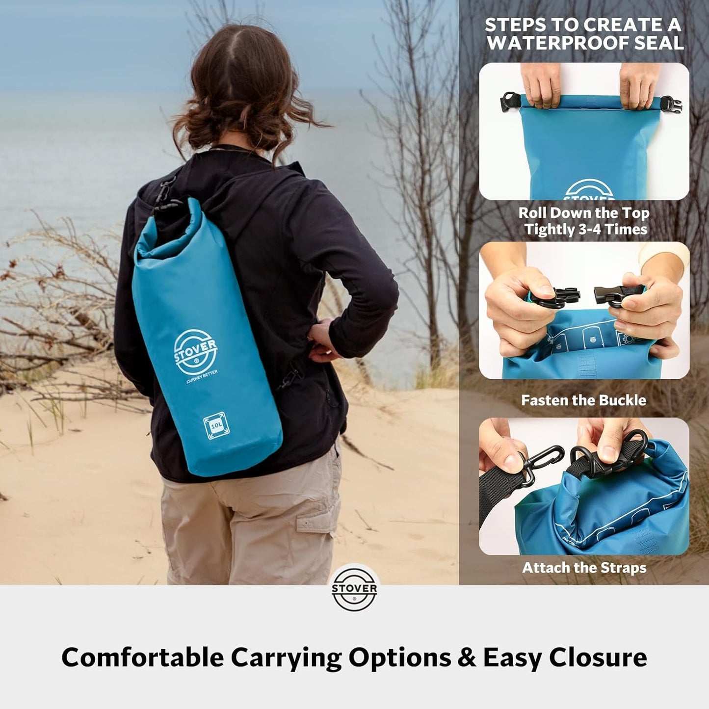 STOVER 5/10/25/30/40/55L Waterproof Backpack- Floating Dry Bag for Kayaking, Travel, Beach, Hiking, & Camping, Men/Women