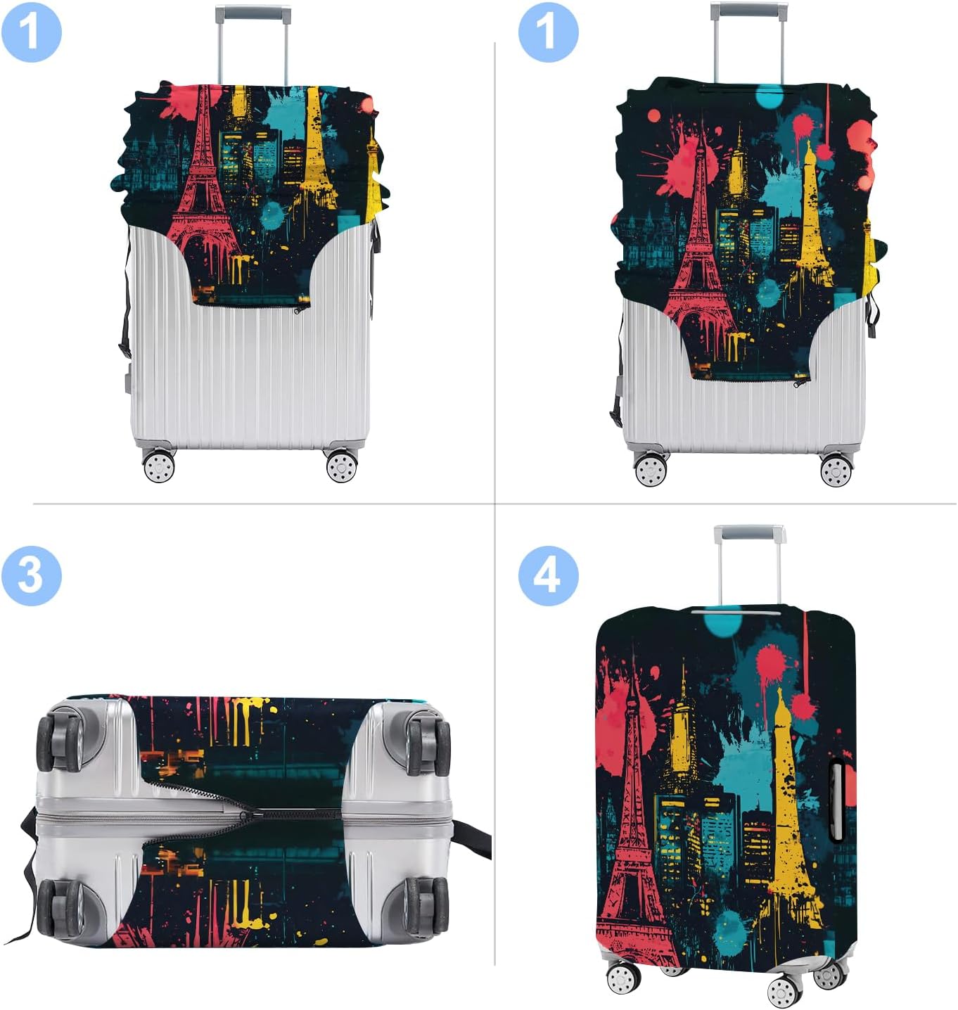 Luggage Cover Washable Suitcase Protector Anti-scratch Suitcase cover Fits 20-34 Inch Luggage (Tower-4, XL(32-34inch suitcase))