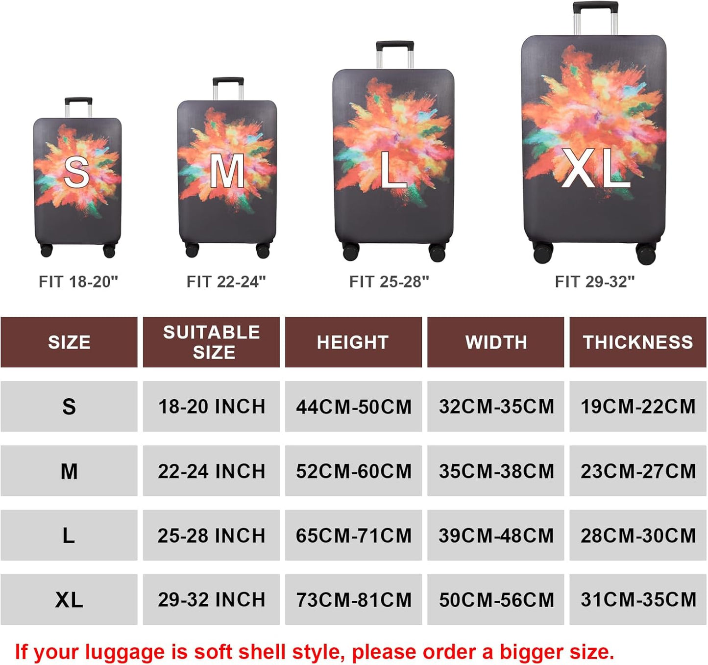 WUJIAONIAO Travel Luggage Cover Baggage Suitcase Cover Protector Skins 18-32 Inch (Graffiti, M (for 22-24 inch luggage))