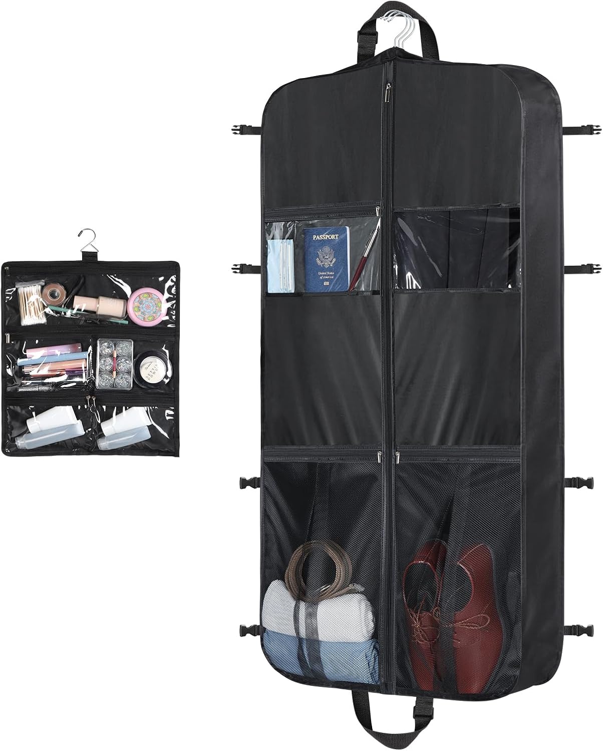 Zilink Heavy Duty Garment Bags for Travel with Accessory Pouch Carry on Suit Bags for Men Travel Convertible Hanging Suit Cover Bags for Women for Suit Shirts Coats Dresses, Black