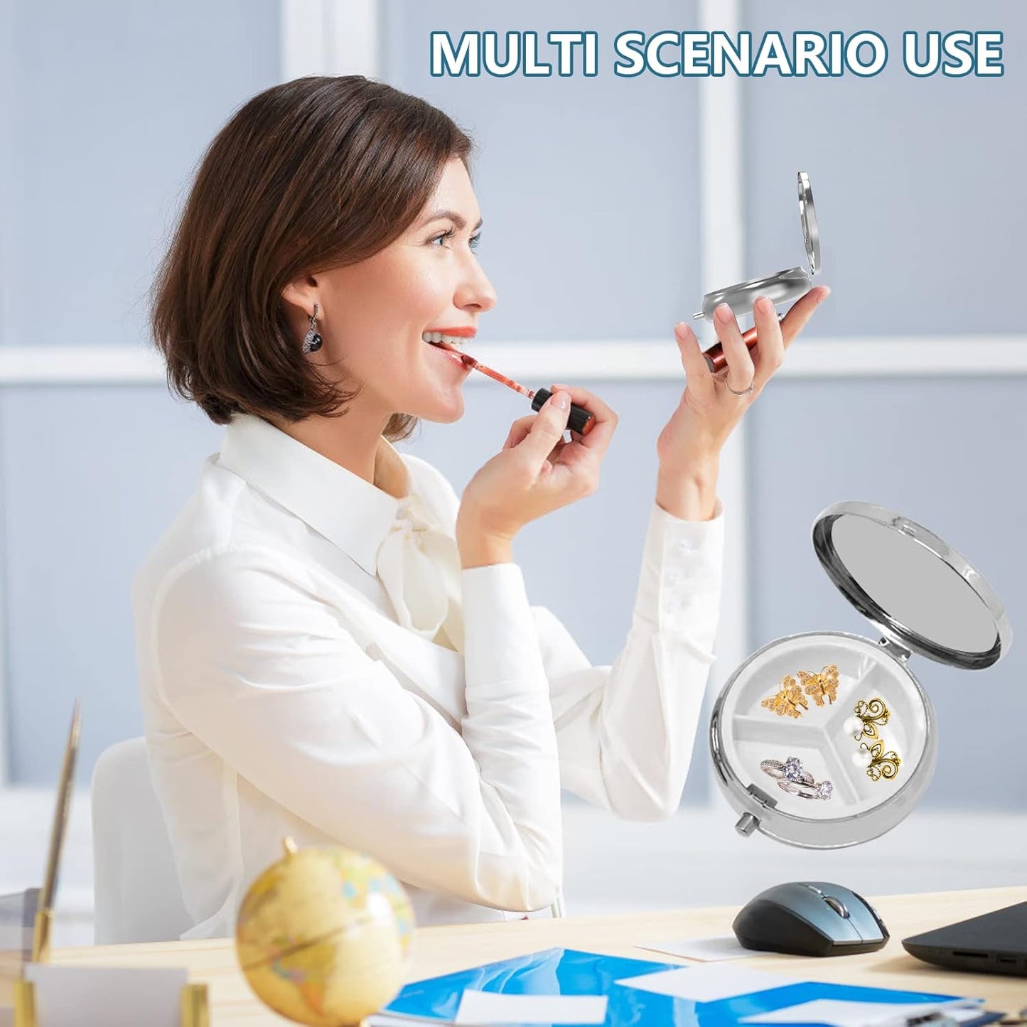 Pill Box 3 Compartment Small Pill Case,Portable for Pocket or Purse Pill Organizer Pill Container Holder to Hold Vitamins, Medication, Fish Oil and Supplements(Almond Blossom)
