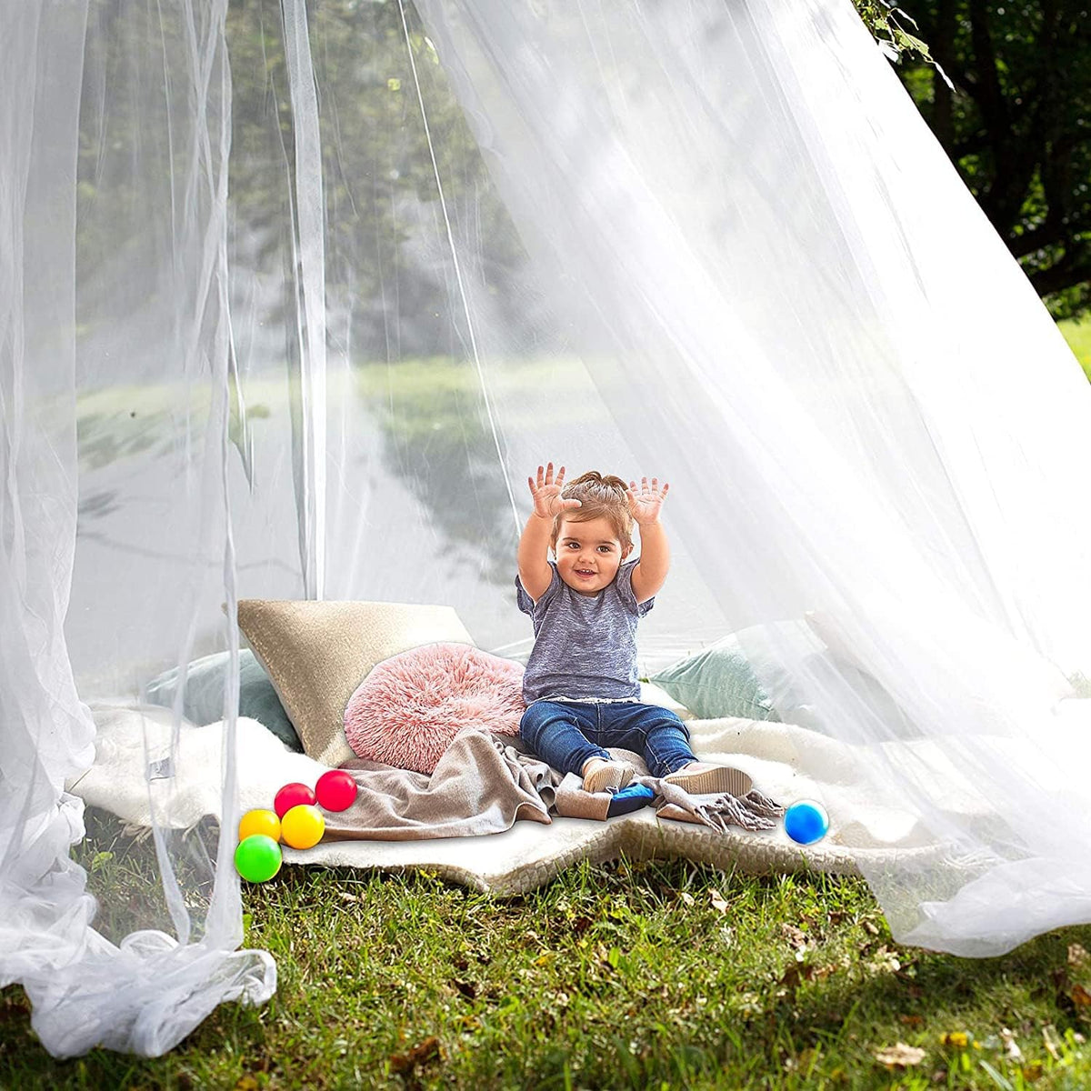 Mosquito Net for Bed, Large White Bed Canopy for Girls, Hanging Bed Net, Easy Installation Ideal for Bedroom Decorative, Travel with Storage Bag (Lace Flower)