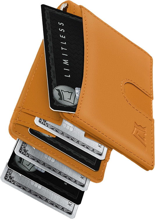 Kings Loot Custom Wallet for Men | Engraved Leather Slim Wallet with Money Clip | Personalized RFID Blocking Design | Minimalist & Stylish Wallets (Cognac)