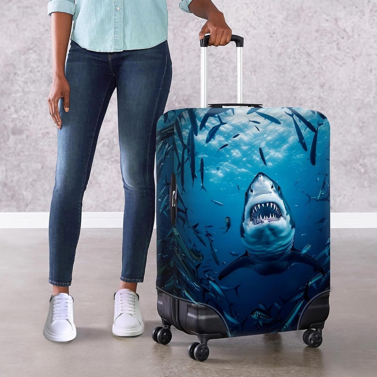 Seadworld Shark Luggage Cover 22-25 Inch High Elastic Thickened Travel Suitcase Covers Blue