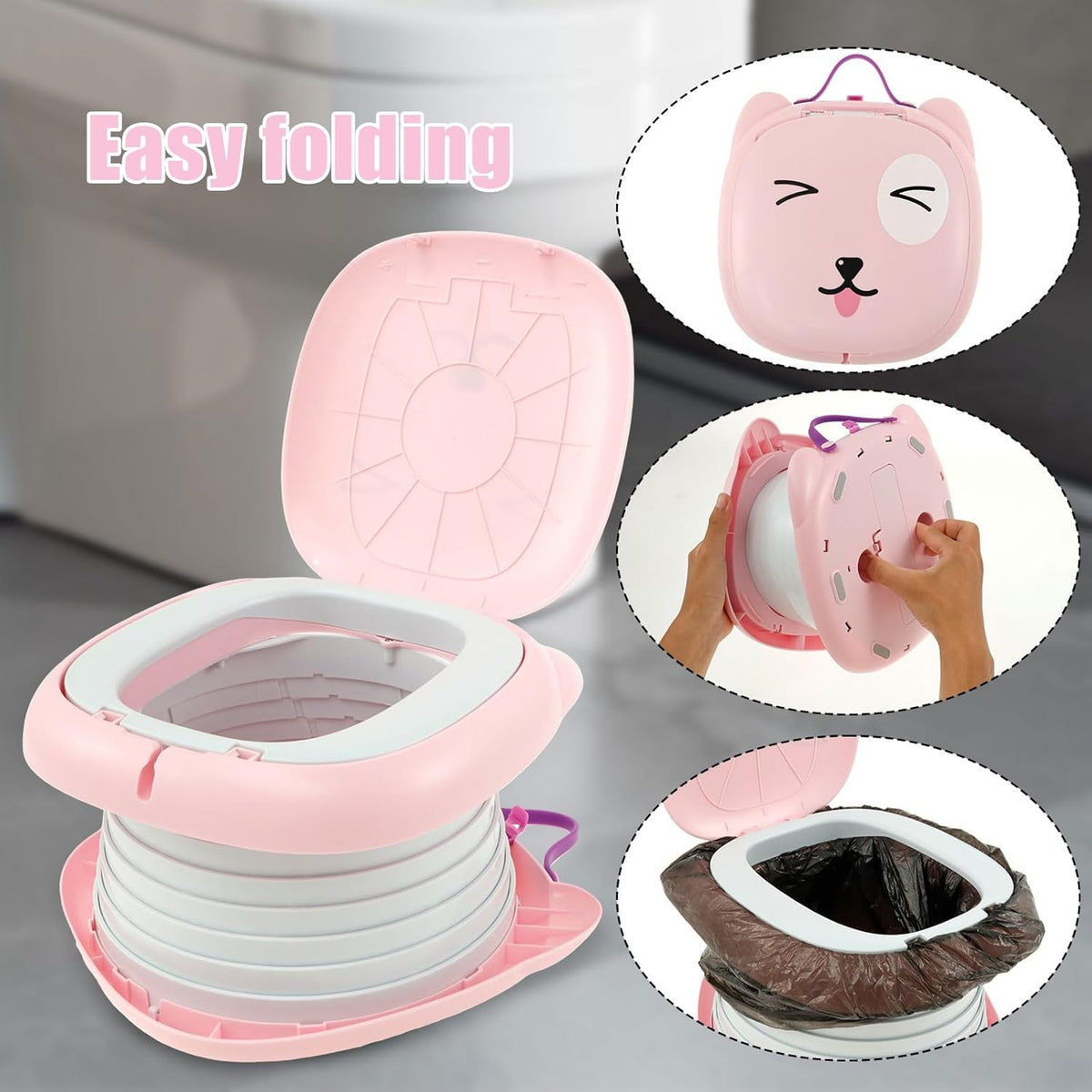 Travel Potty Seat for Toddler Portable Potty for Toddler Travel Portable Toilet Car Potty for Kids Boys Girls Foldable Potty Training Seat Potty Chair w Travel Bag 30 Garbage Bags for Camping Outdoor