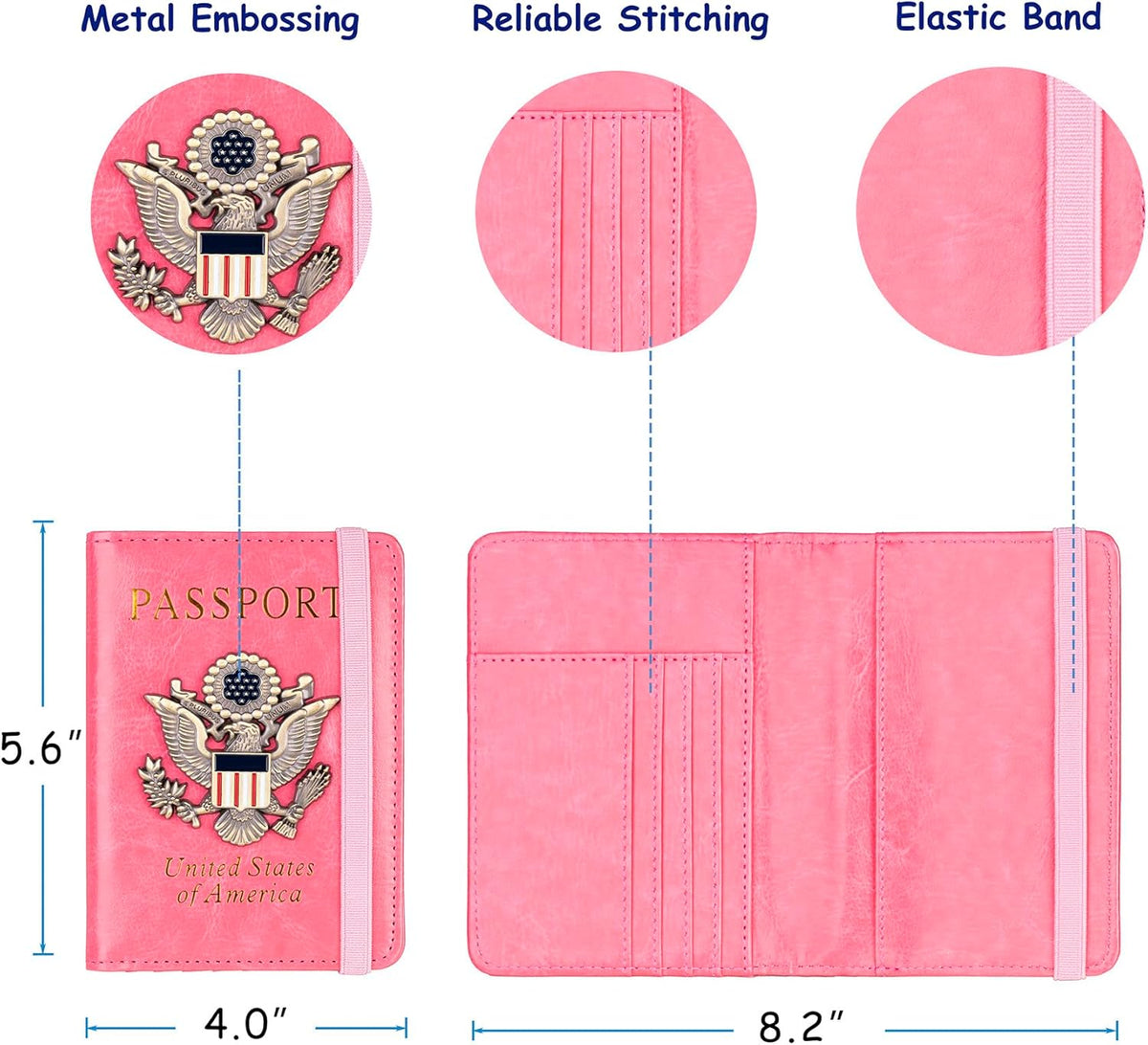 TOURSUIT RFID Blocking Passport Holder for Women Men, Leather Passport Travel Wallet with Metal 3D Metal Badge, Travel Document Holder Cover Accessories (Pink)
