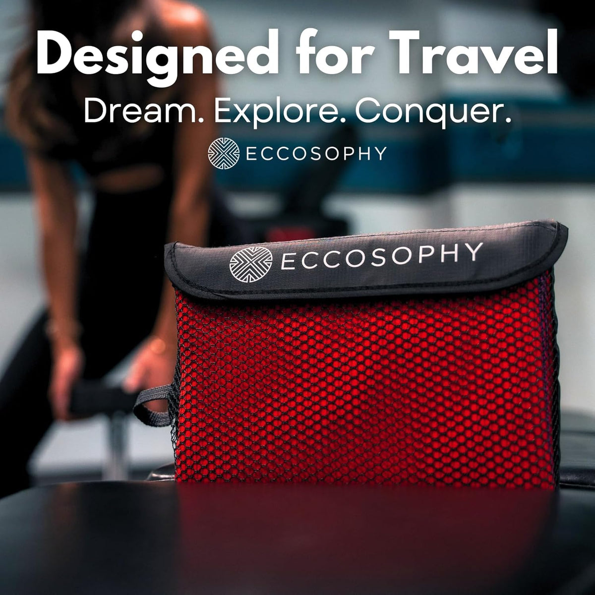 ECCOSOPHY Microfiber Beach Towel – Quick Dry Gym Towel, Highly Absorbent with Ribbed Texture, Lightweight – Ideal for Travel, Pool, Yoga, Fitness & Outdoor Adventures – 40x20 Cherry