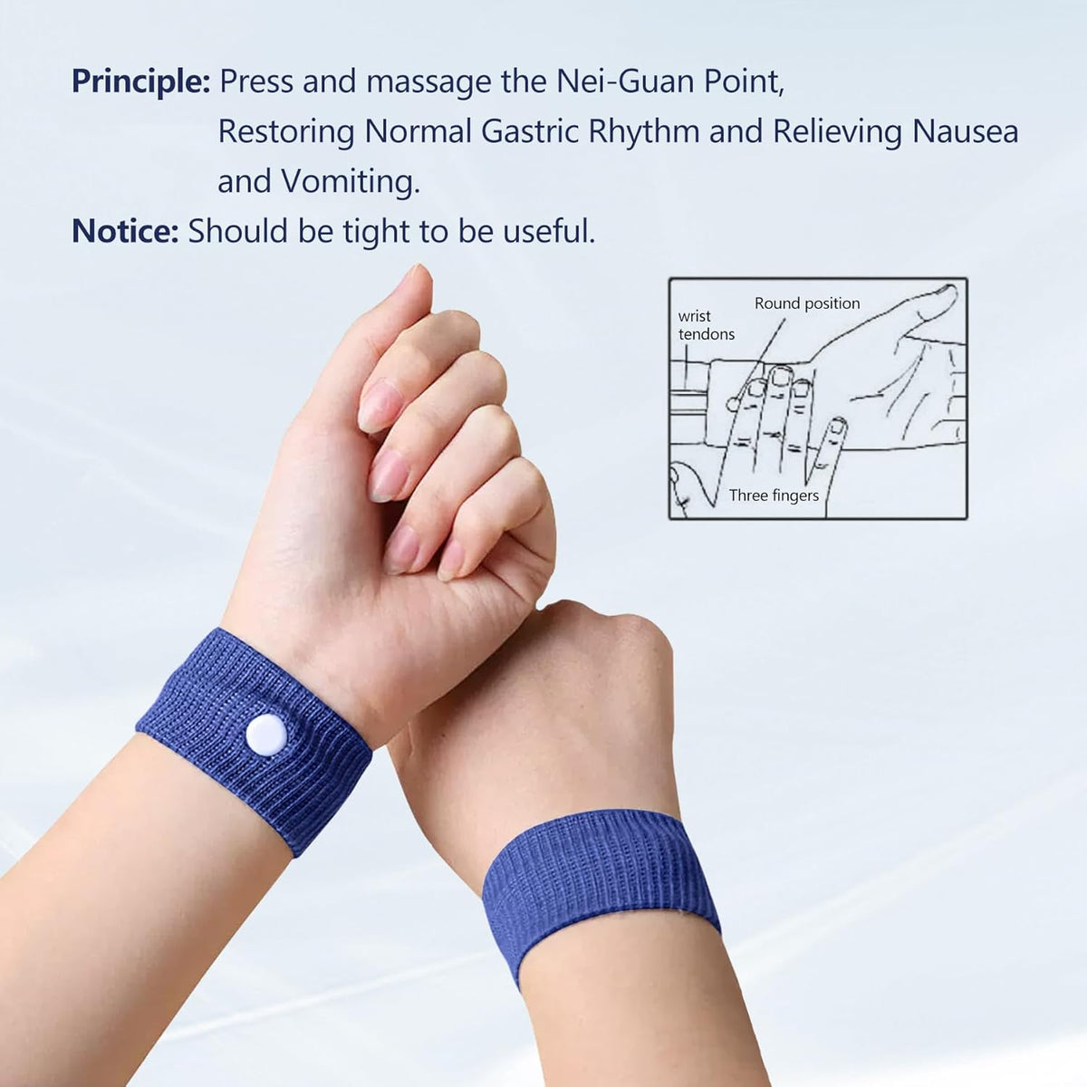 Motion Sickness Wristband, Anti-Nausea Acupressure Wrist Band for Nausea Relief, Dizziness and Vomiting from Car Sea Boat Flying Travel Sickness for Adults and Kids (Dark Blue, Large, 2 Pairs)